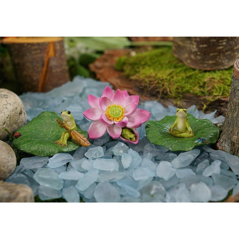 Top Collection Miniature Fairy Garden and Terrarium Cute Mini Frog Sleeping on Lotus Flower Figurine - Image 4